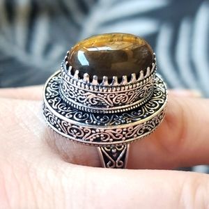 New Tiger Eye Antique Design 925 Silver Statement Ring.